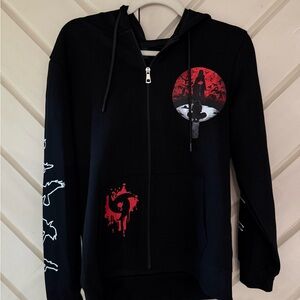 Black Naruto Itachi Uchia Zip-Up Hoodie with Red & White Graphic #anime